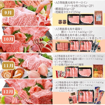 定期便(12回配送)A5等級黒毛和牛&かつお・まぐろ KK-6004