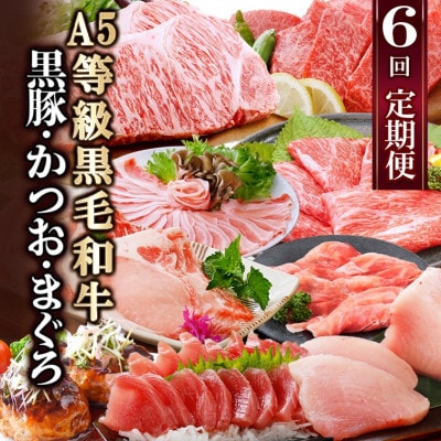 定期便(6回)A5等級黒毛和牛・黒豚・かつお・まぐろ FF-0058