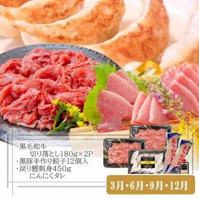 定期便(3回配送)枕崎お楽しみ便(A5黒毛和牛・鰹・黒豚加工品・さつまあげetc) LL-6004