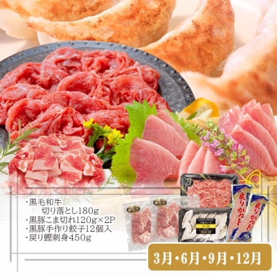 定期便(3回配送)枕崎お楽しみ便(A5黒毛和牛・鰹・黒豚加工品・さつまあげetc) LL-6004