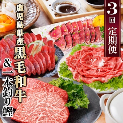 定期便(3回配送)枕崎お楽しみ便(黒毛和牛・一本釣りかつおたたき・さしみ) LL-6006