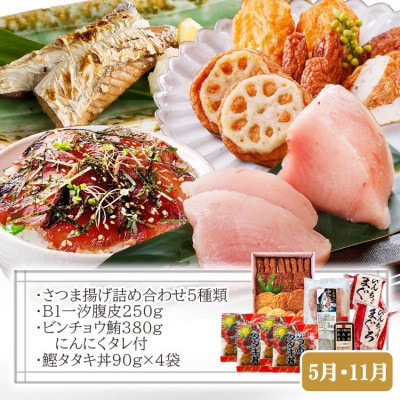 定期便(半年で3回)さつま揚げ&鮮度抜群な一本釣りかつお・まぐろ LL-6007