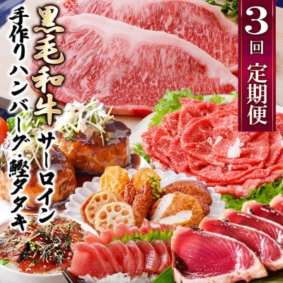 定期便(3回配送)枕崎お楽しみ便(黒毛和牛・かつお・黒豚加工品・さつまあげetc) LL-6008