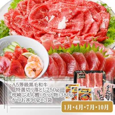 定期便(3回配送)枕崎お楽しみ便(黒毛和牛・かつお・黒豚加工品・さつまあげetc) LL-6008