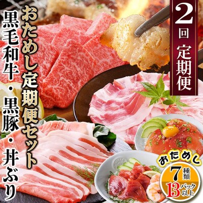 定期便2回配送　鹿児島県産黒毛和牛・黒豚・漬丼　お試し定期便セット DD-6007