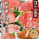 総重量3Kg越え、鹿児島県産黒毛和牛と黒豚のお料理定期便(3回配送)　EE0-0002