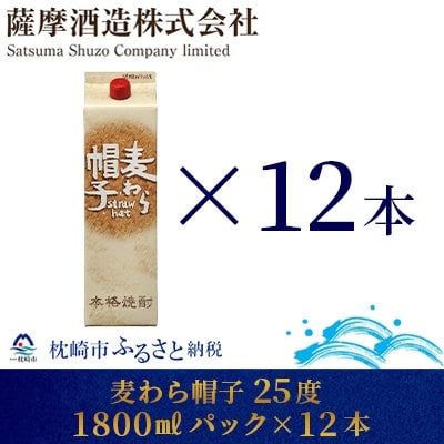【熟成麦焼酎】「麦わら帽子」25度 1800ml パック 12本セット G5-3