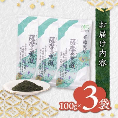 一番茶のみ使用!有機栽培緑茶“薩摩之薫風”【100g×3袋】 A3-272