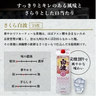 【薩摩酒造】1.8Lパック入り・黒白波3本・さつま白波2本・さくら白波1本　計6本セット C7-24