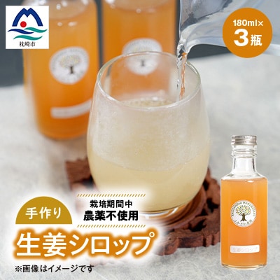 【手作り生姜シロップ(180ml×3瓶)無添加・栽培期間中 農薬不使用・新生姜 A3-34F