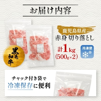 【鹿児島県産】黒毛和牛 赤身 切り落とし 1kg (500g×2)(枕崎市)  A8-111