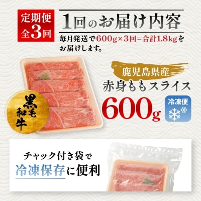 【毎月定期便】鹿児島県産 黒毛和牛 赤身ももスライス 600g(枕崎市)RR-0002 全3回