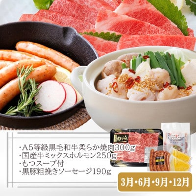 【さとふる限定】定期便(3回配送)枕崎お楽しみ(A5等級黒毛和牛&かつお・黒豚加工品)EE-0056