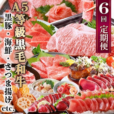 定期便(6回)お楽しみ便(A5等級黒毛和牛・黒豚・海鮮・さつま揚げ等)GG-0052