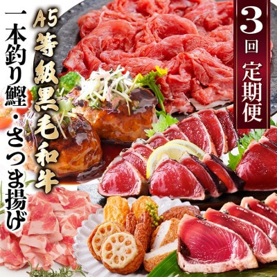 定期便(3回配送)枕崎お楽しみ便(黒毛和牛・鰹・黒豚加工品・さつまあげetc) LL-6004