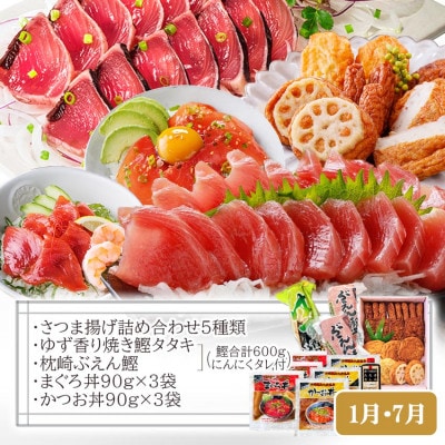 定期便(半年で3回)さつま揚げ&鮮度抜群な一本釣りかつお・まぐろ LL-6007