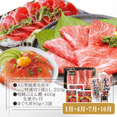 定期便3回配送　お楽しみ定期便(黒毛和牛・黒豚・かつお・まぐろ) LL-6014