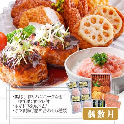 定期便2回配送　お楽しみバラエティ定期便(鹿児島県産黒豚・鮪etc) DD-6008