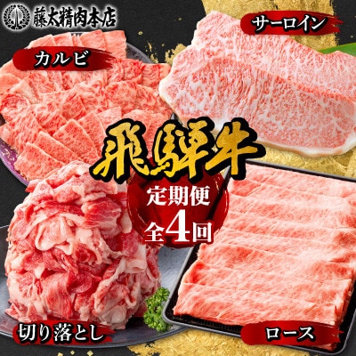 【発送月固定定期便】【岐阜県産　飛騨牛】4部位制覇　サーロイン・カルビ・切り落とし・ロース全4回