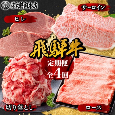 【発送月固定定期便】【岐阜県産　飛騨牛】4部位制覇　サーロイン・ヒレ・切り落とし・ロース全4回