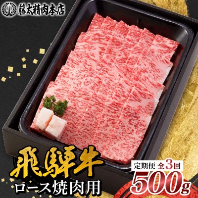 【毎月定期便】【飛騨牛】ロース焼肉500g 岐阜県産 黒毛和牛全3回