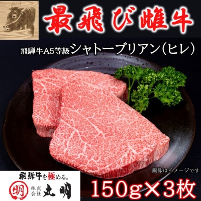 【最飛び雌牛】飛騨牛A5等級シャトーブリアン(ヒレ)150g　3枚