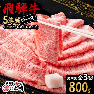 【毎月定期便】飛騨牛5等級ロース・すき焼きしゃぶしゃぶ用 800g全3回