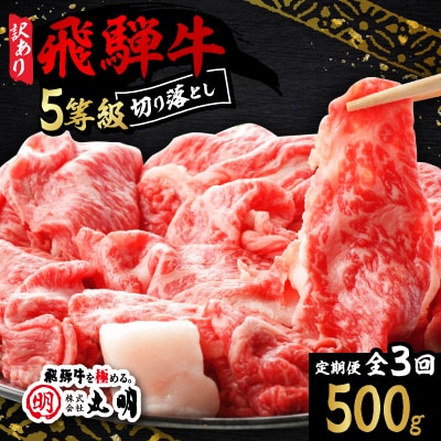 【毎月定期便】【訳あり】飛騨牛5等級　切り落とし用途いろいろ　500g全3回