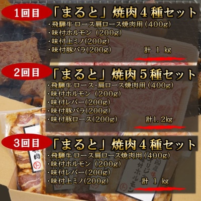 【毎月定期便】毎月届く　焼き肉セット(霜降り焼き肉&味付けホルモンなど)全3回
