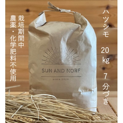 【令和7年産】初霜(源種)　7分づき20kg　(栽培期間中農薬・化学肥料不使用)