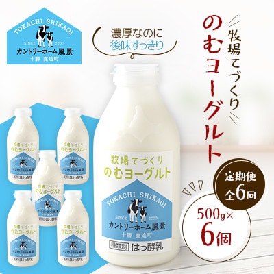 【毎月定期便】牧場てづくりのむヨーグルト　500g×6個全6回