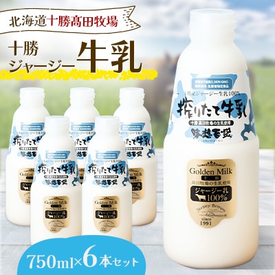 【十勝高田牧場】十勝搾りたてジャージー牛乳 750ml×6本セット