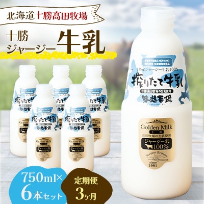 【毎月定期便】十勝ジャージー牛乳 750ml×6本セット全3回