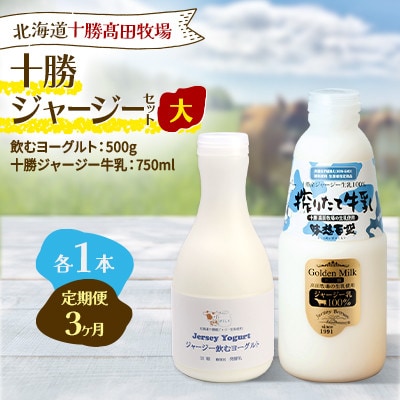 【毎月定期便】十勝ジャージーセット 大 各1本(飲むヨーグルト500g・牛乳750ml )全3回