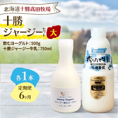 【毎月定期便】十勝ジャージーセット 大 各1本(飲むヨーグルト500g・牛乳750ml)全6回