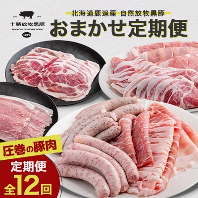 【毎月定期便】北海道十勝鹿追産 自然放牧黒豚 圧巻の豚 肉おまかせ定期便 全12回