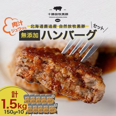 【毎月定期便】自然放牧黒豚 無添加ハンバーグセット計1.5kg(150g×10) 十勝鹿追産全3回