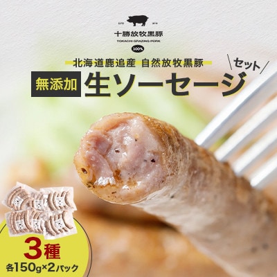 【毎月定期便】北海道鹿追産 自然放牧黒豚 無添加 生ソーセージセット(3種各150g×2P)全10回