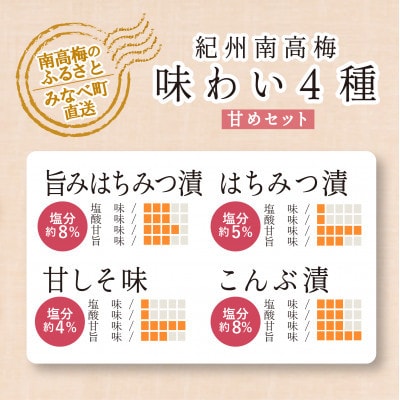 特選A級 紀州南高梅 味わい4種 甘めセット800g 千年の知恵 梅干し 和歌山県産 紀州ほそ川