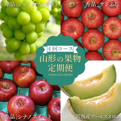 【R7年8～12月分先行受付】果物定期便4回(メロン/シャイン/シナノスイート/ふじりんご)H193