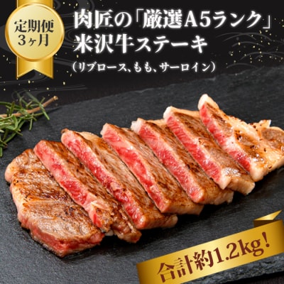 【定期便3ヶ月】「A5ランク」米沢牛ステーキ定期便(リブロース、もも、サーロイン)_B127