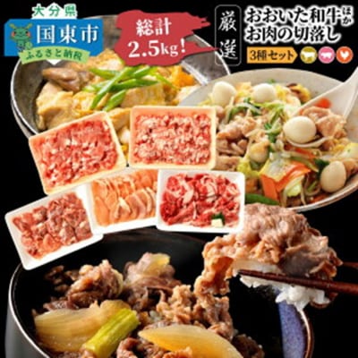【A4~A5等級】総計2.5kg!おおいた和牛ほか厳選お肉の切落し3種セット_1476R