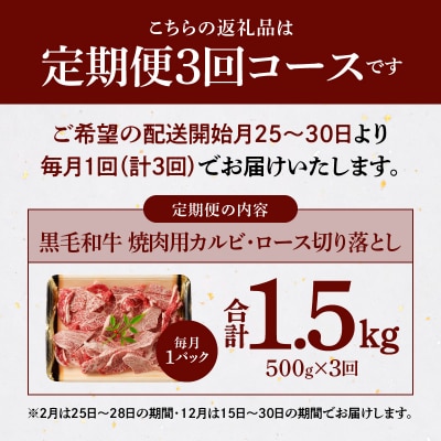 【定期便3回】黒毛和牛 焼肉 カルビ ロース 切り落とし 500g_S001-026-T03A