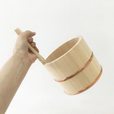 お風呂の木製湯おけ(片手おけ)【国産品/国産さわら材・銅タガ】