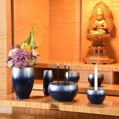 仏具セット　六具足　彩月　藍色　「はせがわ」&「ササキ」共同開発商品