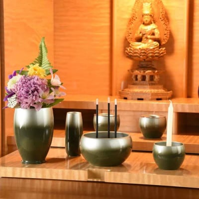 仏具セット　六具足　彩月　抹茶　「はせがわ」&「ササキ」共同開発商品