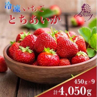 【有機JAS認証いちご使用】冷凍いちご とちあいか  450g×9パック (計4050g)