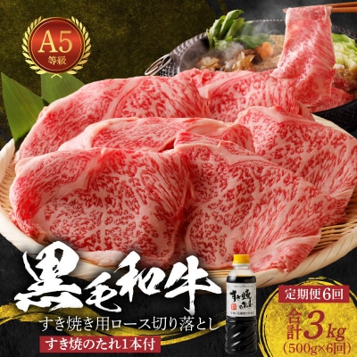 【定期便6回】黒毛和牛 A5ロース すき焼き切り落とし500g たれ付_S001-020-T06B