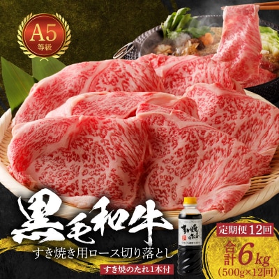 【定期便12回】黒毛和牛A5ロースすき焼き切り落とし500g たれ付_S001-020-T12B