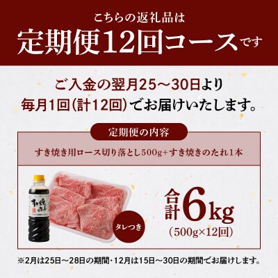 【定期便12回】黒毛和牛A5ロースすき焼き切り落とし500g たれ付_S001-020-T12B